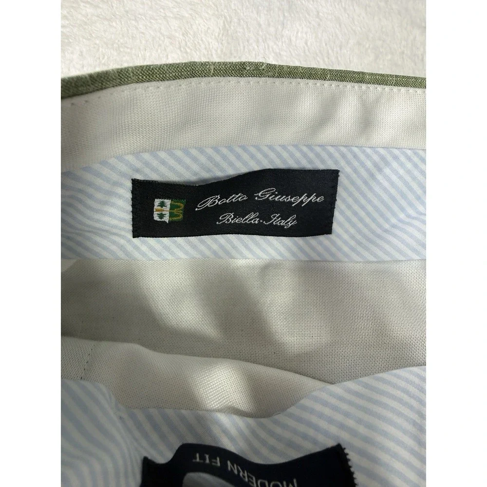 6 East Dress Pants Size 34 Green Modern Fit Wool Silk Linen Made in Italy RARE
